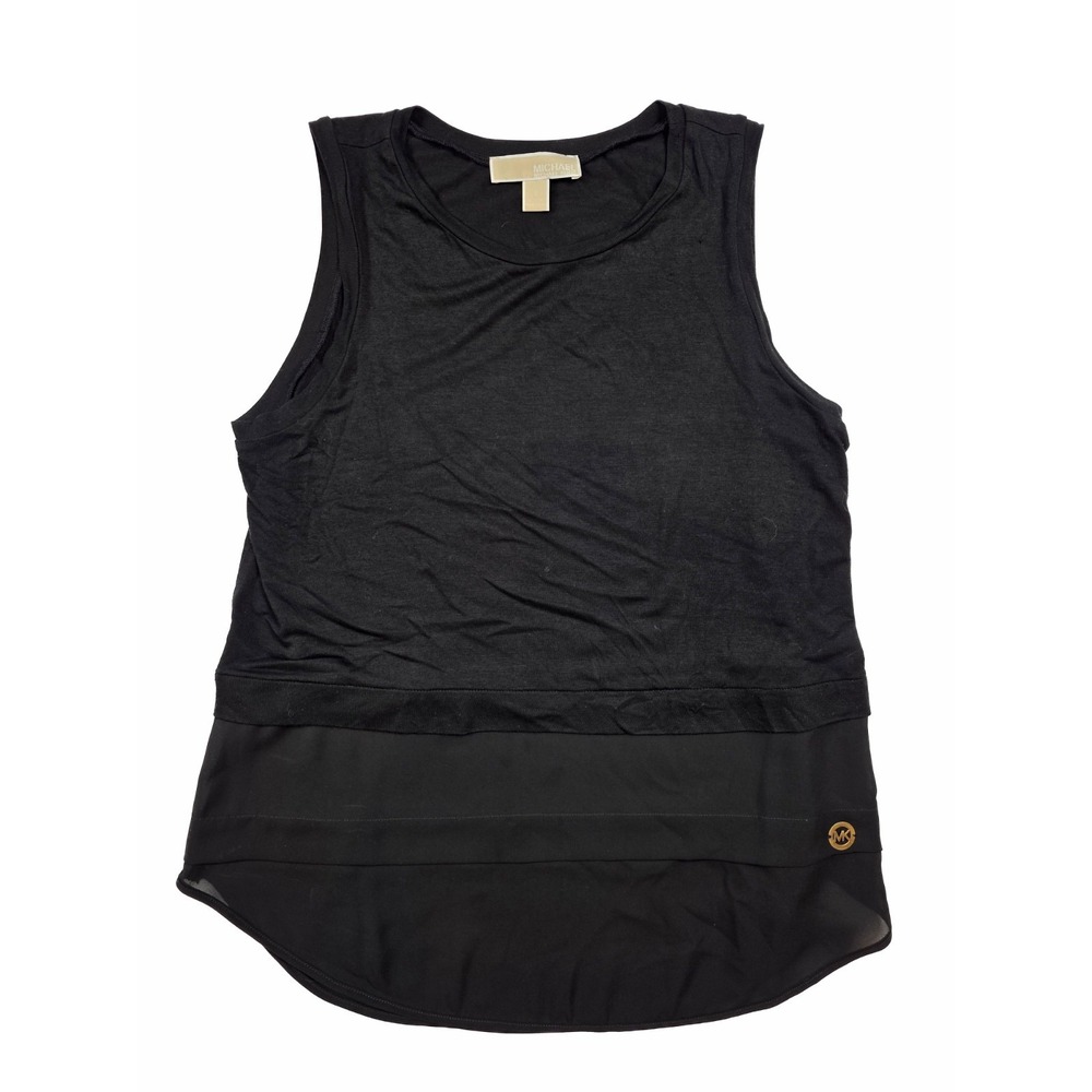 Michael Kors Black Metal Logo Sleveless Crew Neck Tank Blouse Women's Size Small